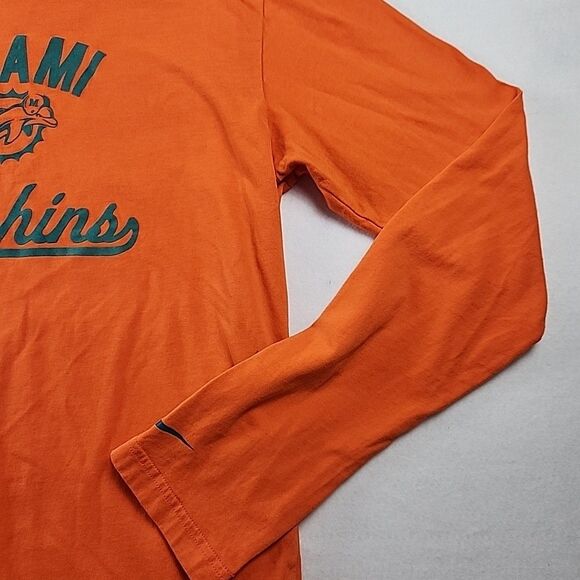 Nike NFL Team Apparel Miami Dolphins Mens Large Orange Flock Long Sleeve T-Shirt - Picture 3 of 9